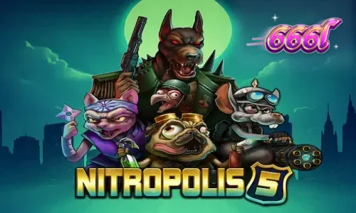 Tampilan visual intens dari slot Nitropolis 5 dengan tema perang antar geng hewan